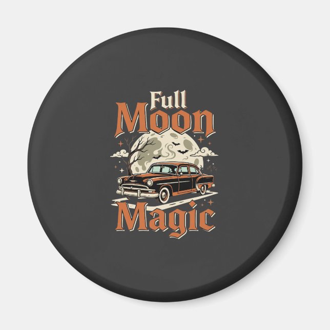 Imã Carro Antigo Mágico de Lua Cheia de Halloween (Frente)