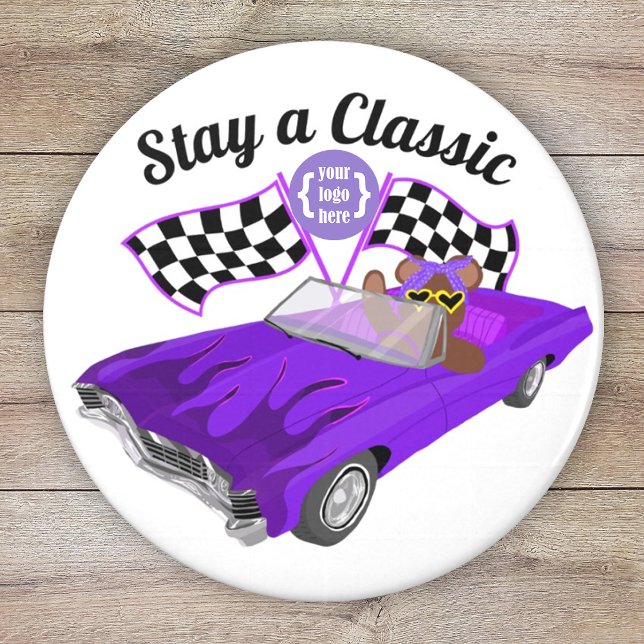 Imã Carro Clássico Conversível Roxo, Sinalizadores Ver (purple car club, car show fund raiser, girl's youth organization logo magnet, event party favor)