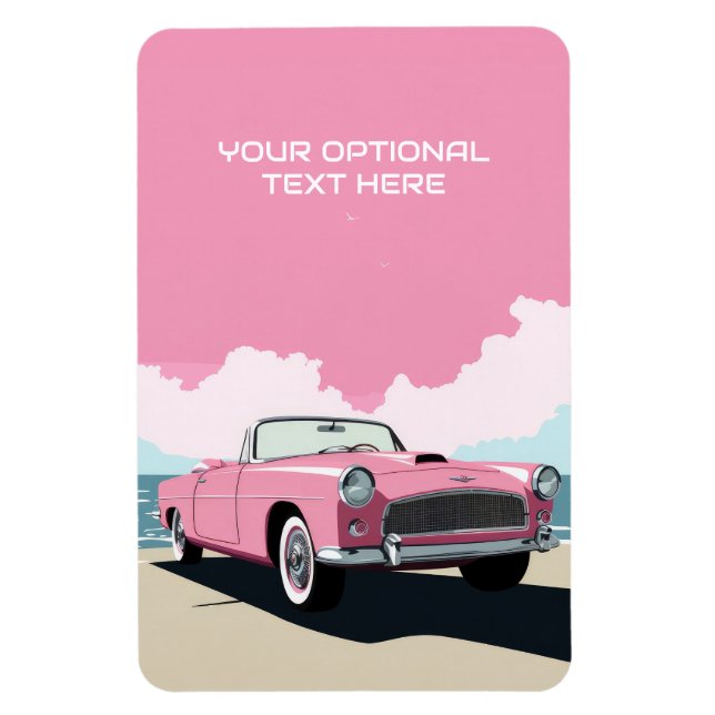 Ímã Carro Clássico Rosa de Texto Personalizado (Vertical)