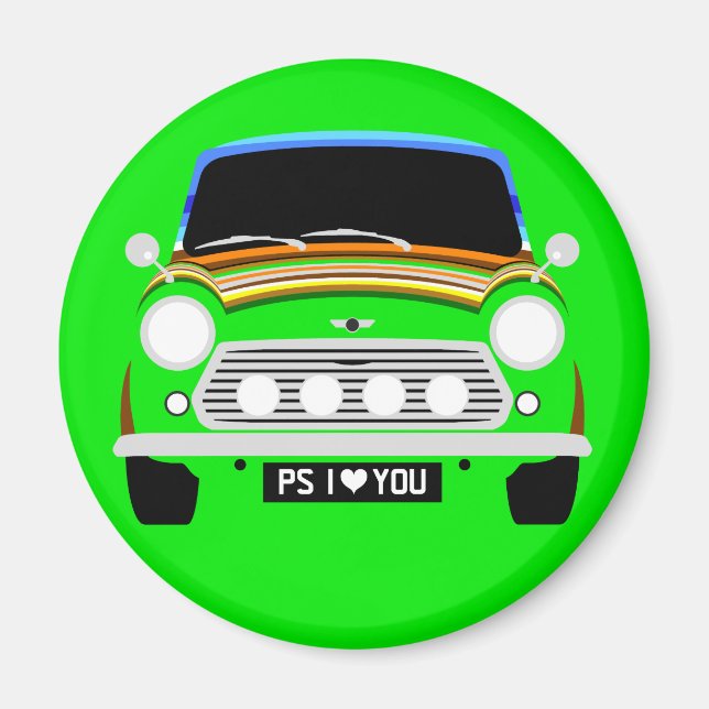 Imã Carro clássico Stripey Austin Mini Cooper (Frente)