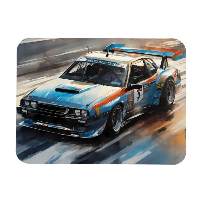 Ímã Carro de Corrida Azul esportivo (Horizontal)