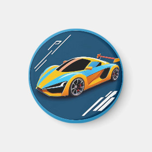 Imã Carro Esportivo Amarelo em Fundo Azul