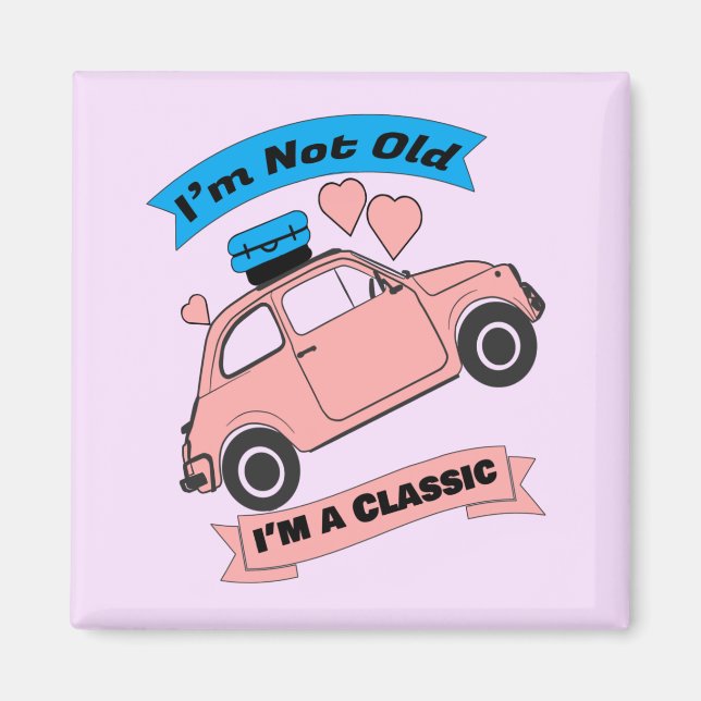 Imã Carro Rosa Clássico Antigo (Frente)