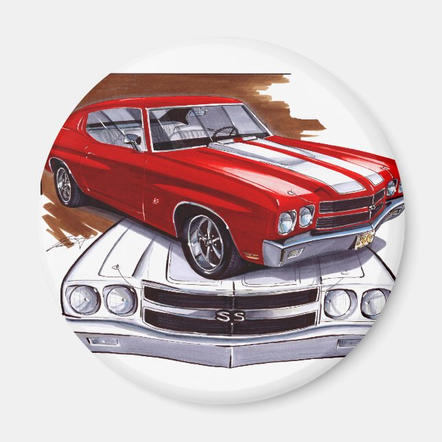 Imã Carro Vermelho-Branco Chevelle 1970 (Frente)