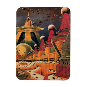 Ímã Carro Voador de Cidade Futurística Ficção Ciência