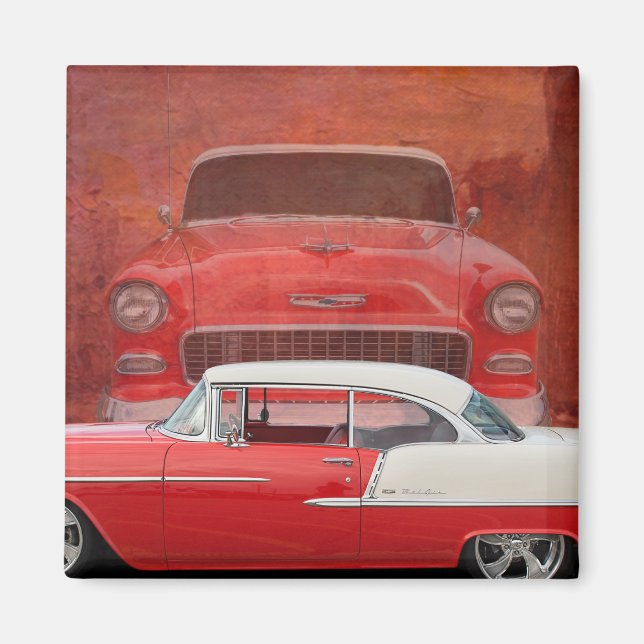 Imã Carros Clássicos Chevy Bel Air Dodge Red White Vin (Frente)
