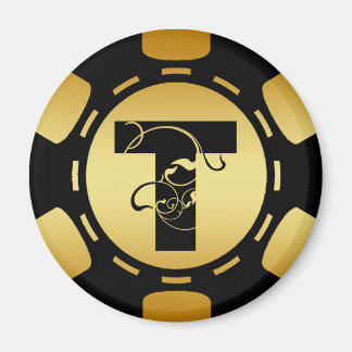 IMÃ CARTA DO MONOGRAMA PRETO E DOURADO T POKER CHIP