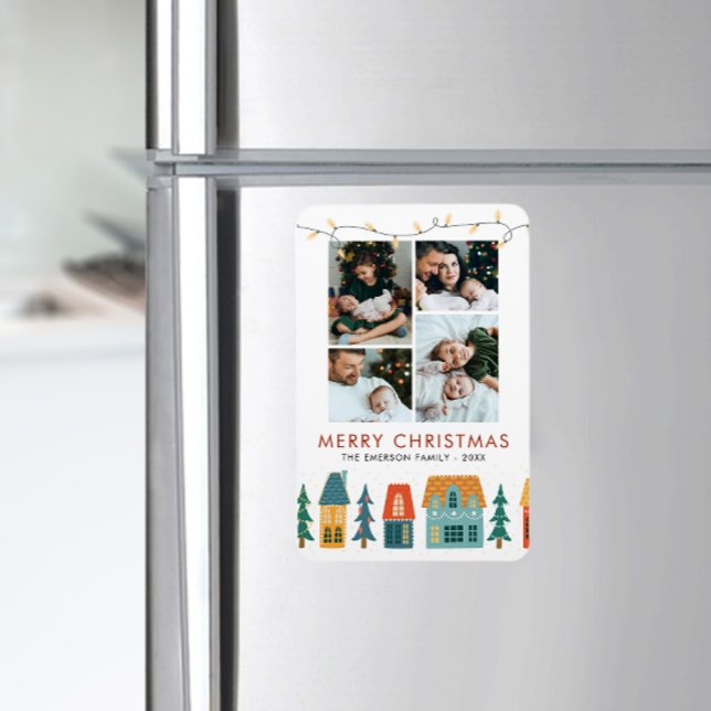 Ímã Cartão Casa de Férias Retroativo (Retro Holiday Houses with Photo Magnet Card)