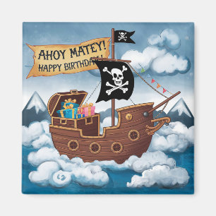 Imã Cartão de Aniversário de Navio Pirata - Ahoy Matey