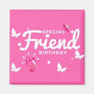Imã Cartão de Aniversário Especial, Rosa Com Borbole