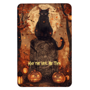 Ímã Cartão de Boas Festas de Samhain do Gato Preto no