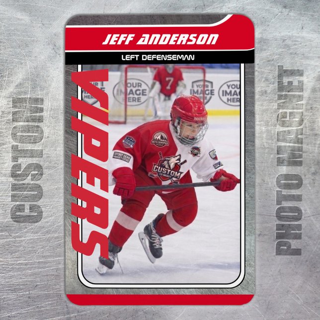 Ímã Cartão de Comércio de Hóquei no Gelo Magnético Era (Ice Hockey Trading Card Magnet: Futuristic design, dynamic action. Perfect for young fans!)