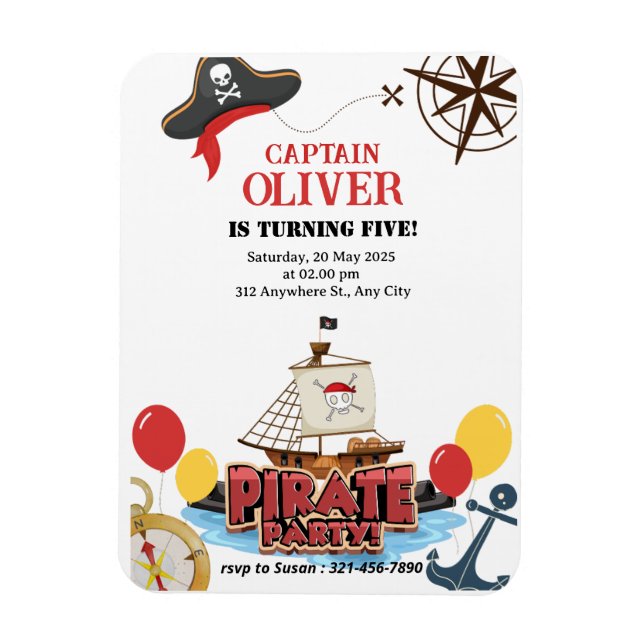 Ímã Cartão de Convite de Aniversário de Navio Marítimo (Vertical)