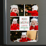 Ímã Cartão de Imagem Bonito de Colagem de Foto Feliz N<br><div class="desc">Este cartão magnético feliz e moderno de Natal Merry apresenta um layout clássico de 5 fotos da família em um fundo branco com bonito tipografia vermelha e verde. Este lindo cartão fotomagnético infantil apresenta a colagem fotográfica do seu próprio filho em volta da sua mensagem festiva e do nome da...</div>
