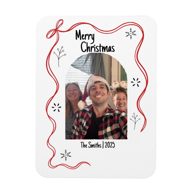 Ímã Cartão de Natal Caprichoso com Doodle e Foto (Vertical)