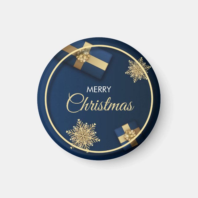 Imã Cartão de Natal com Flocos de Neve ouro, Feliz Nat (Frente)