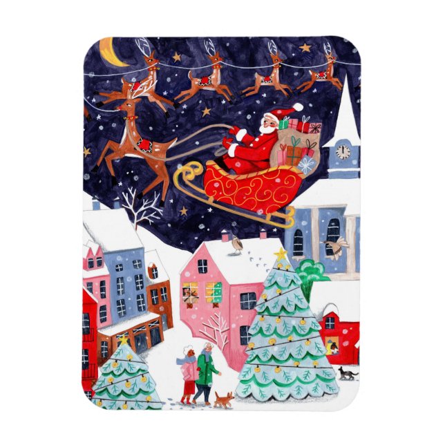 Ímã Cartão de Natal da Véspera de Natal da Aldeia (Vertical)