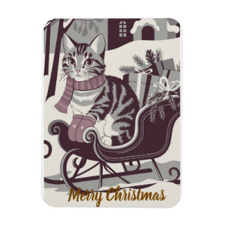 Ímã cartão de natal de gato tabby vintage fofo