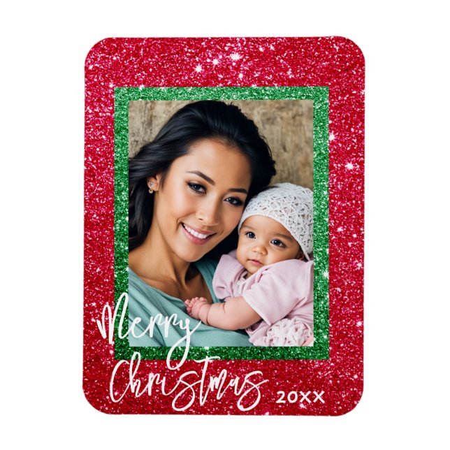 Ímã Cartão de Natal Glitter - Quadro de Fotografias Pe (Vertical)