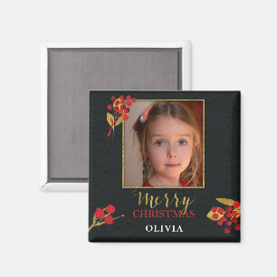 Imã Cartão de Natal Personalizável com Foto, Preto Dou