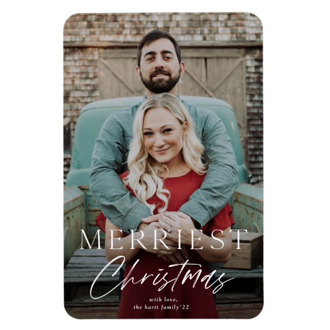 Ímã Cartão de Natal Simples com Script Alegria (Vertical)