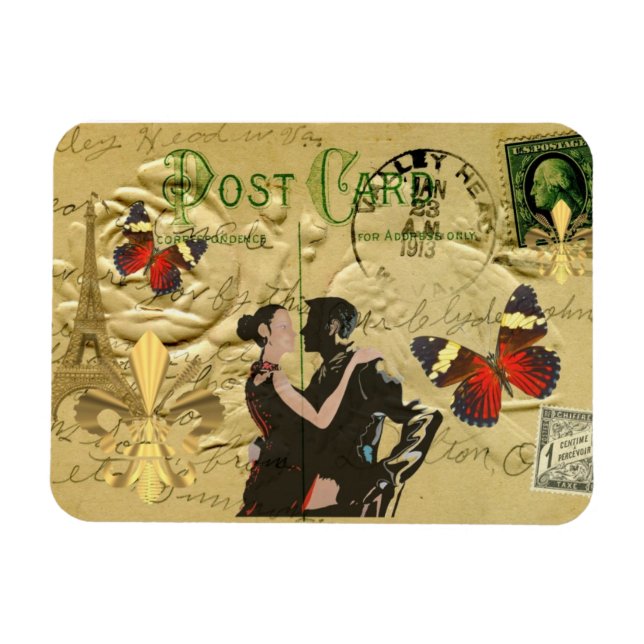 Ímã Cartão de posto Vintage Paris Tango (Horizontal)