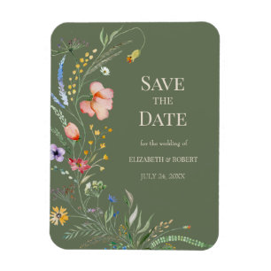Ímã Cartão de Salvar a Data Boho de Flores Silvestres 