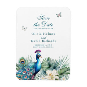 Ímã Cartão de Salve o Dia de Casamento Pavão Tropical 