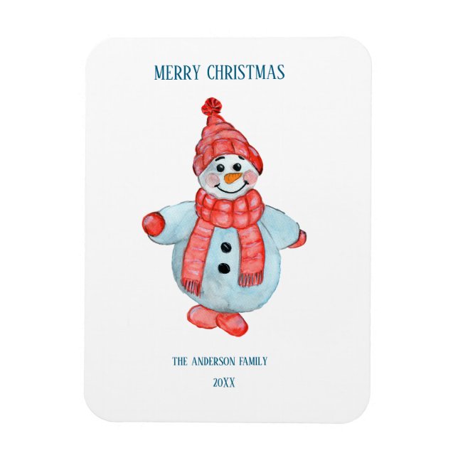 Ímã Cartão de saudação de Natal de um boneco de neve (Vertical)