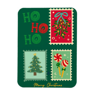 Ímã Cartão Postal de Natal Retro - Musgo, Árvore e P