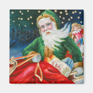 Imã Cartão postal de Natal Vintage Retro Papai Noel