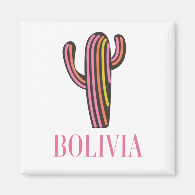 Imã Cartão postal de pôster de viagem de cacto da Bolí (Frente)