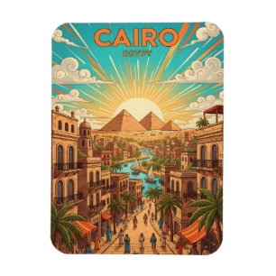 Ímã Cartão postal de viagem antigo do Cairo Egito com