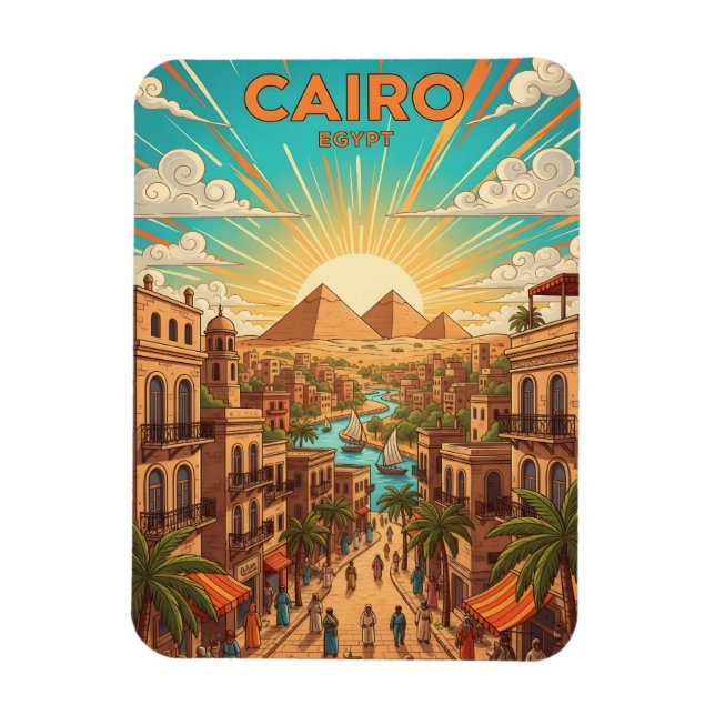Ímã Cartão postal de viagem antigo do Cairo Egito com  (Vertical)
