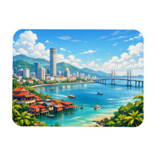 Ímã Cartão Postal do Horizonte de Penang Malásia