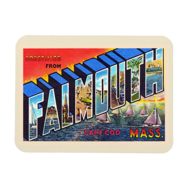 Ímã Cartão postal Falmouth Cape Cod Massachusetts Vint (Horizontal)