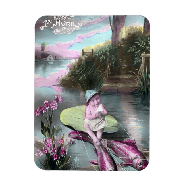 Ímã Cartão postal francês de abril Vintage (Vertical)
