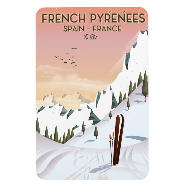 Ímã Cartaz de esqui dos Pirenéus Franceses (Vertical)