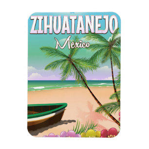 Ímã Cartaz de férias de praia mexicanas em Zihuatanejo
