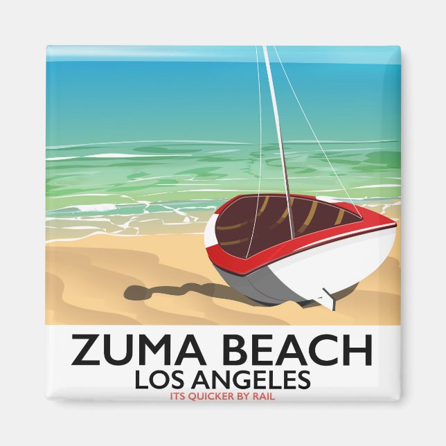 Imã Cartaz de praia Zuma Beach LA Rail (Frente)