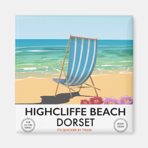 Imã Cartaz de trem vintage da Praia de Highcliffe, Dor