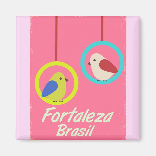 Imã Cartaz de viagem antigo de Fortaleza Brasil (Frente)