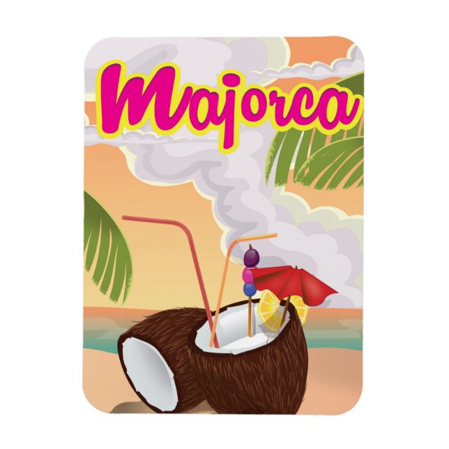 Ímã cartaz de viagem antigo de Maiorca. (Vertical)
