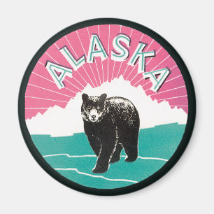 Imã Cartaz de Viagem Antigo, Urso Negro do Alasca na N