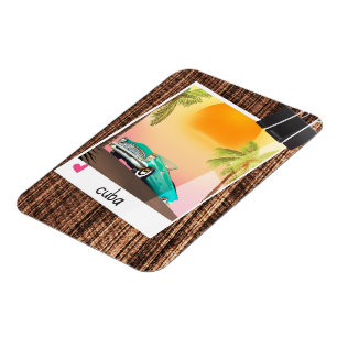 Ímã Cartaz de viagem com foto de carro antigo cubano.