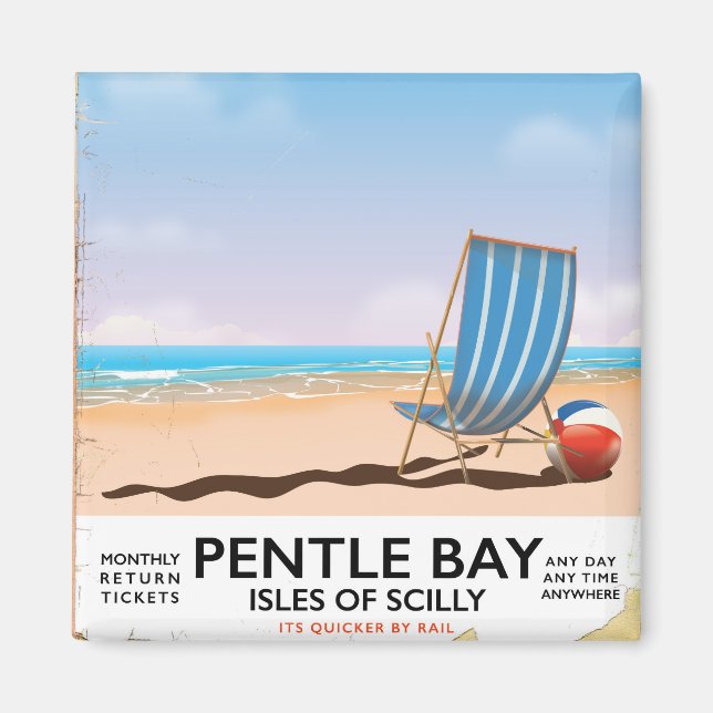 Imã Cartaz de viagem da Baía de Pentle Ilhas Scilly (Frente)