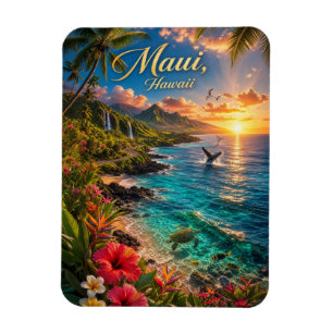 Ímã Cartaz de Viagem da Costa Tropical do Maui Havaí
