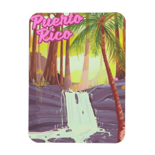Ímã cartaz de viagem da palmeira tropical de Porto Ric