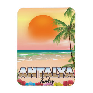 Ímã Cartaz de viagem da praia de Antalya Turquia