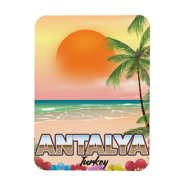 Ímã Cartaz de viagem da praia de Antalya Turquia (Vertical)